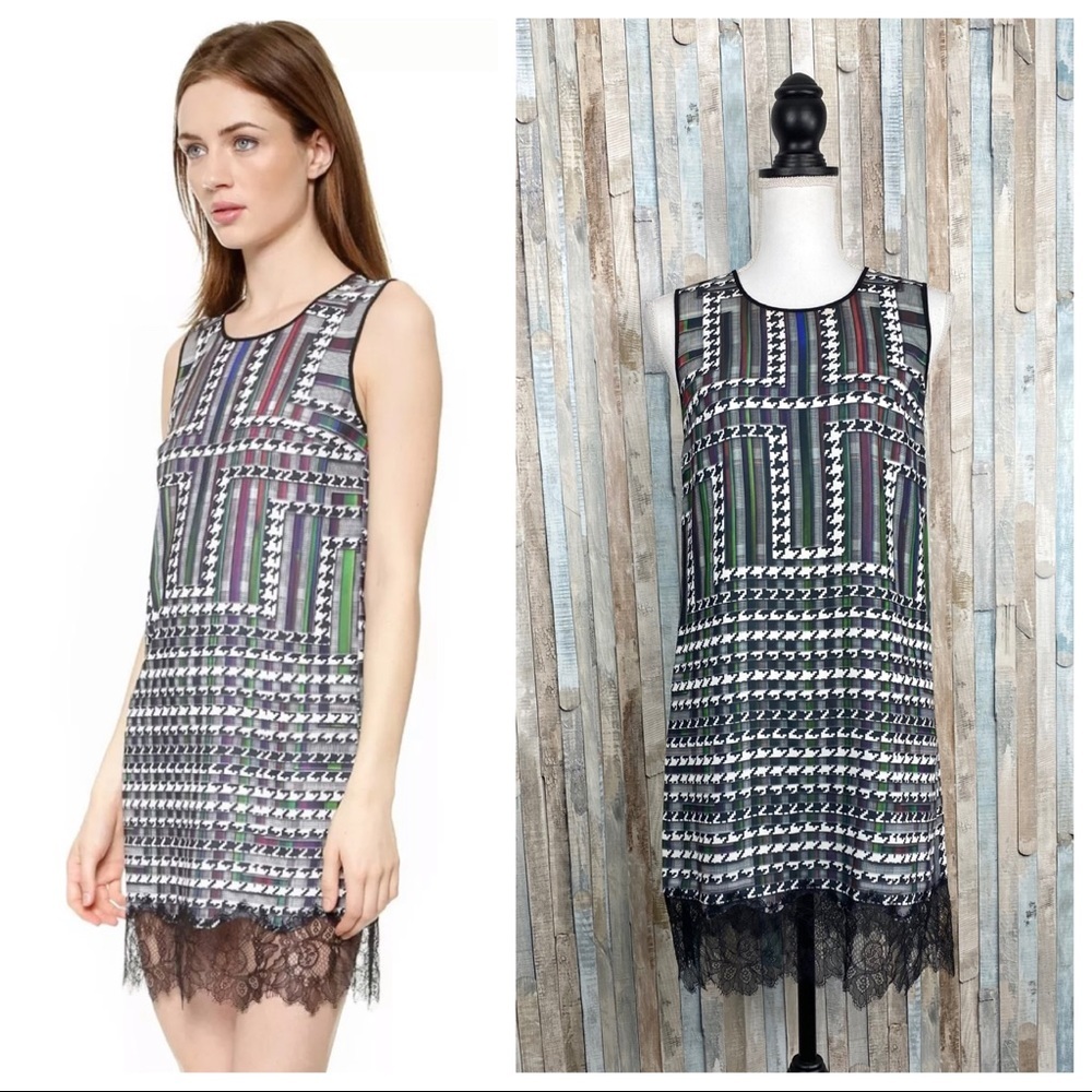 Clover Canyon S Houndstooth Lace Trim Shift Dress
